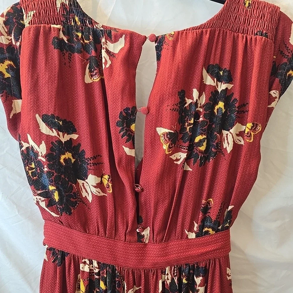 Free People All I Got Tiered Maxi Dress Size 0 Rust Butterfly Floral Front‎ Tie